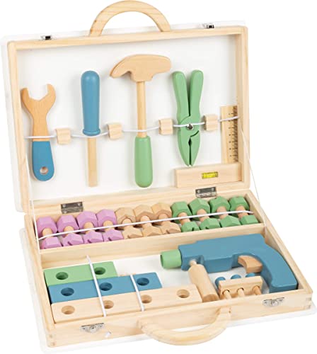Conjunto de Ferramentas de Madeira com 32 Peças SMALL FOOT COMPANY Small Foot - Brinquedos - 32 peças, régua com bolha, destornador sem fios, 43 peças