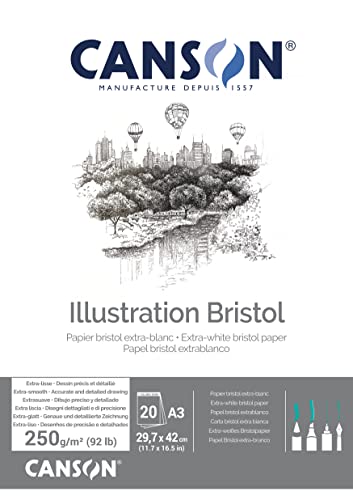 Papel de Trabalhos Escolares CANSON Bristol (A3 - 21.5x30cm) Fila - Papel de arte e artesanato - brilhante, fino, 100g/m², a3