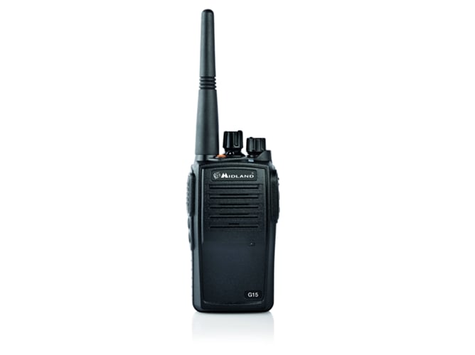 Walkie-Talkie MIDLAND G15 (16 Canais - Até 12 Km - Até 18h - Preto) Midland - Rádios bidirecionais - 16 canais, 12 km, 18h, recarregável