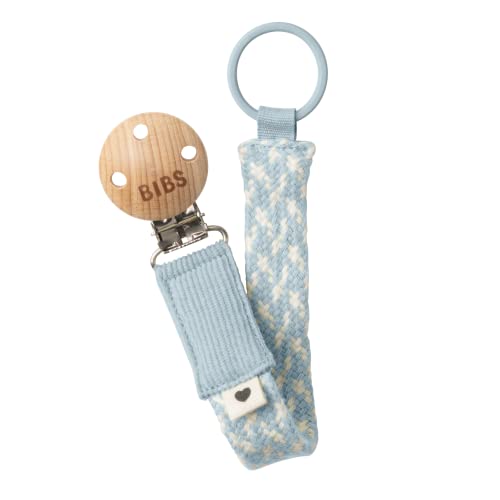 Chupeta com Porta-Clips Bibs Organic Cotton Azul e Branco Bibs - Cuidados com a higiene oral - algodão orgânico, porta-chaves, lavável a 60ºC