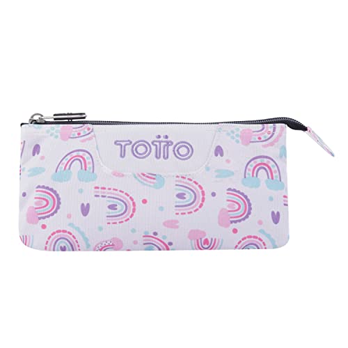 Estojo de 3 compartimentos em branco e arco-íris TABLERO Totto - Estojos para canetas e lápis - 3 compartimentos, branco, arco-íris