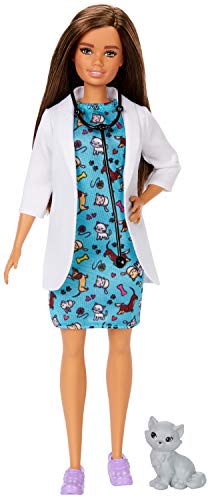 Boneca MATTEL Barbie Veterinária (Idade Mínima: 3 Anos) Barbie - Brinquedos - 29 cm, cabelo preto, olhos azuis, animais