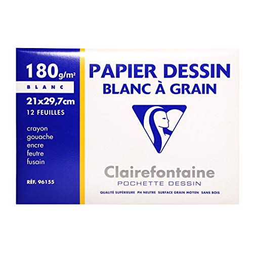 Papel de Desenho CLAIREFONTAINE (Branco) Clairefontaine - Papel de impressora e copiadora - fino, suave, caneta, lápis cor, PEFC