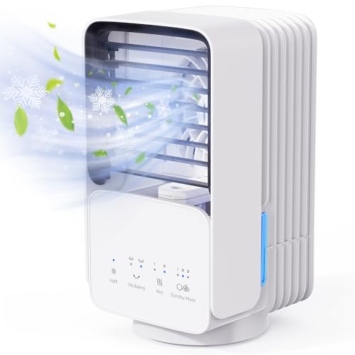 Ar Condicionado Portátil OMISOON 4 em 1 (26.5 x 14.6 x 16.8 cm) ZHONGWU - Resfriadores evaporativos - ar condicionado, portátil, 4 em 1, tanque 800ml, oscilante, ventilador, luz LED, 3 velocidades