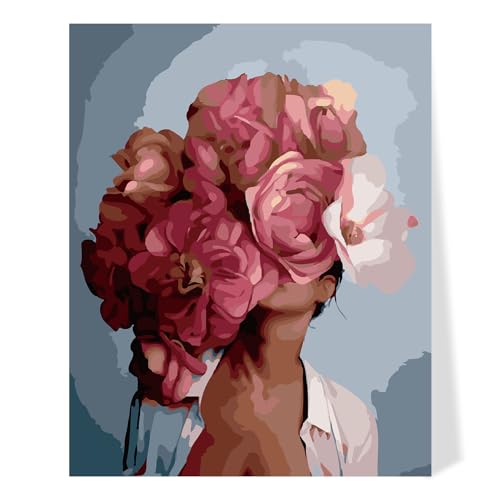 Wisebom Tinta por Números Moderna 40X50Cm Menina e Flores DIY Kit de Pintar com Números Sem Contorno Wisebom - Materiais de arte e artesanato - tinta, números modernos, 40x50cm, menina, flores, kit de pintar