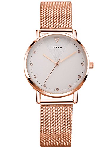 Alienwork Relógio de Mulher Aço Inoxidável Corrente Mala Metálica Dourado Rosa Analógico Branco Alienwork - Relógios - aço inoxidável, corrente mala metálica, analógico