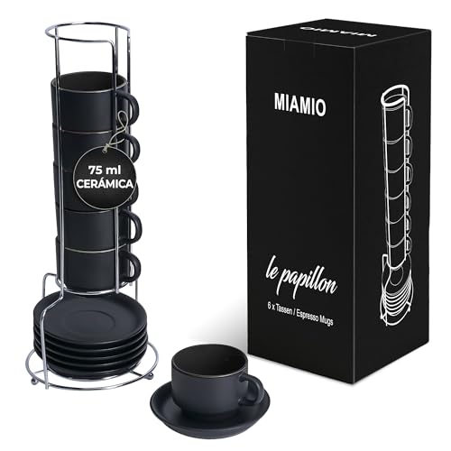 Conjunto de 6 Canecas CERÁMICA LE PAPILLON Preto MIAMIO - Xícaras de café e chá - cerâmica, 6 canecas, preto, pássaros