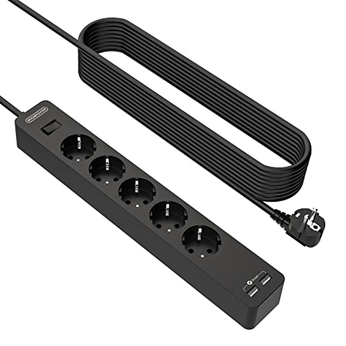 Extensão Elétrica NTONPOWER (1 Tomada - 5 m) NTONPOWER Technology Co.,Ltd - Fios e cabos elétricos - 1 tomada, 5 m, design angular, porta USB