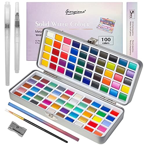 Yoyoblue Conjunto De 100 Aquarelas Y 1 Pincel yoyoblue - Tinta, tinta de arte e esmalte - 100 aquarelas, pincel, bacia, cores metálicas, cores fluorescentes