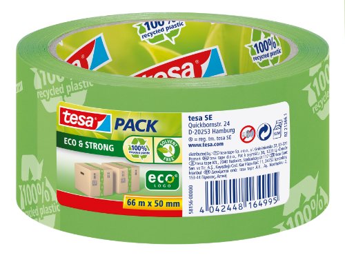 Fita Adesiva Ecológica RUBAN PACKAGING Verde (66x50 mm) TESA - Fita adesiva - ecológica, polipropileno reciclado, resistente UV, 66x50 mm