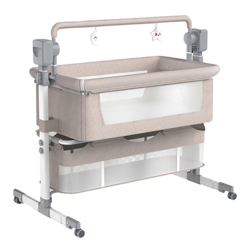 Berço para bebés Magic ZC | Cinzento (Puericultura - Dormir) Magic ZC Baby Bedside Crib - Móveis para bebês e crianças pequenas - cronometragem, oscilação, design plegável, brinquedos