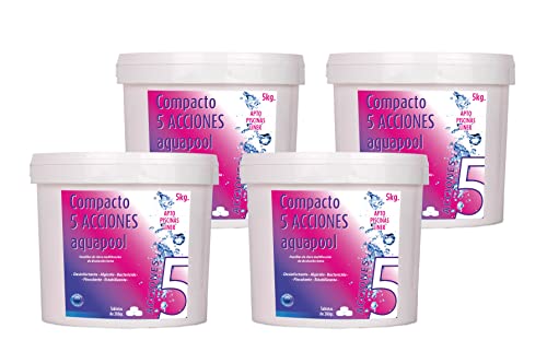 Chlorine 5 Actions AquaPool 4 Unidades AQUAPOOL CHEMICAL - Limpeza de piscinas e produtos químicos - 200g, bacterias, vírus, microorganismos