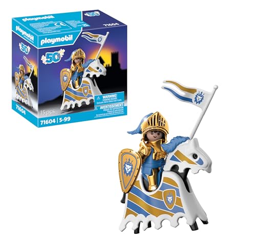 Playmobil Cavaleiro Aniversário (Idade Mínima Recomendada: 5 anos) 634 - Brinquedos - cavaleiro, armadura dourada, escudo, lança, chapéu vermelho, cavalo