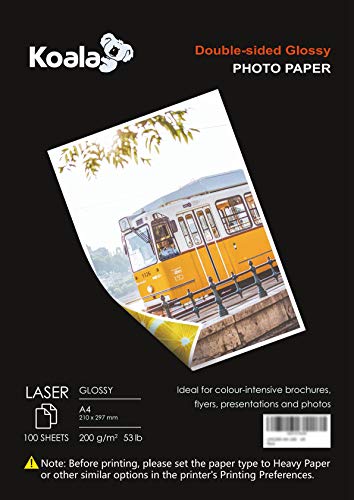 Papel Fotográfico Laser Double Face Brilhante A4 200G/M² 100 Folhas KOALA Koala - Papel de impressora e copiadora - 200g/m², 400D, brilhante, a4