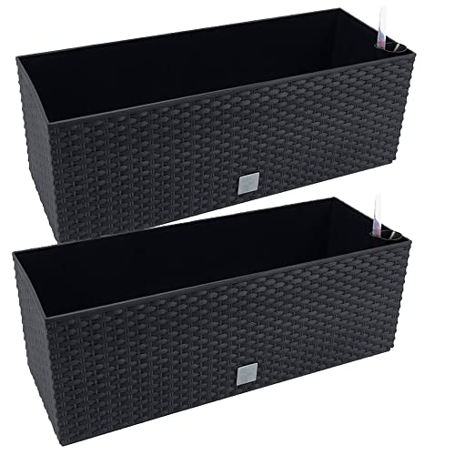 Plantador Rectangular com Rega Automática Cor Antracite 52 X 20 X 20 X 19 Cm wellhome - Vasos e canteiros - plantador, rega automática, Antara, 52x20x20x19 cm