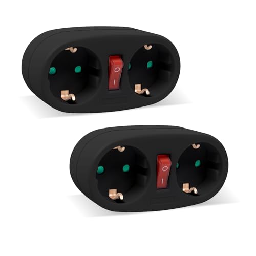 Adaptador Elétrico EXTRASTAR 2 em 1 com Interruptor e 2 Tomadas Schuko EXTRASTAR - Fios e cabos elétricos - interruptor, tomadas schuko, regulador