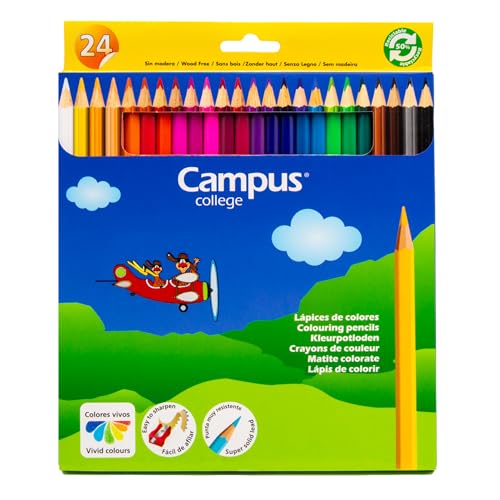 Lápis de Cor CAMPUS Color Pencil Box (24 Un) CAMPUS COLLEGE - Lápis - cor, escolar, resistente, 24 cores