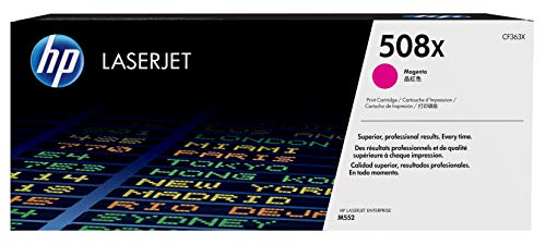 Toner HP Laserjet Original 508X Magenta (CN637A) HP - Cartuchos de toner e jato de tinta - toner hp laserjet original 508x magenta, rendimento por página 9.500 páginas, tecnologia impressão laser, cor cartuchos impressão magenta, peso 1.2 kg, tipo embalagem caixa