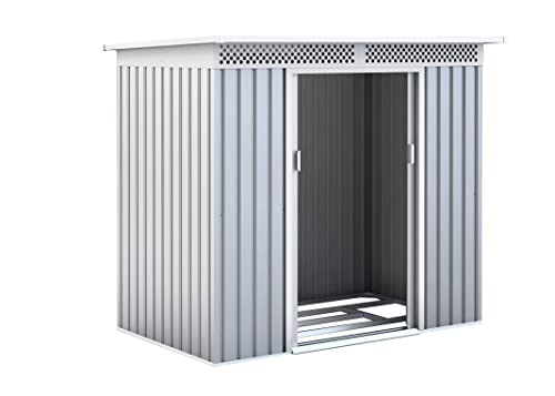 Casota de Metal KINGSTON com Telhado Duplo (Branco - 2.13x1.42x1.84m) GARDIUN - Construção - metal, telhado duplo, branco, 2.13x1.42x1.84m