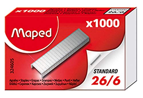 Caixa com 1000 Agrafos MAPED (Recondicionado Como Novo) Globus - Grampos - 1000 agrafos, aço inoxidável, 26/6, recondicionado