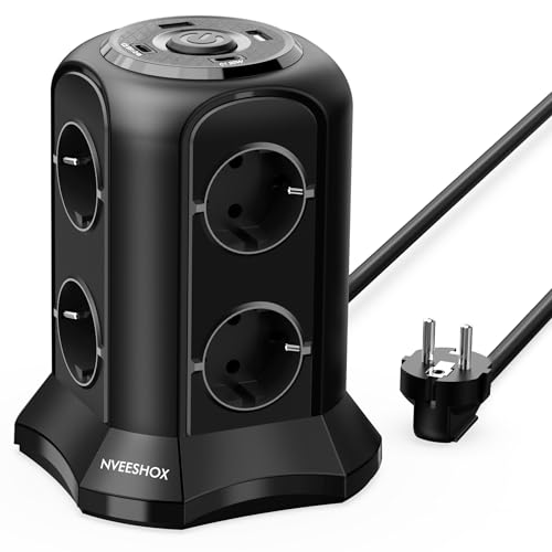 Extensão Elétrica NVEESHOX Vertical 4000W/16A de 8 Tomadas e 2 USB C e 2 USB A NVEESHOX - Fios e cabos elétricos - 4000w, 16A, 8 tomadas, 2 USB C, 2 USB A