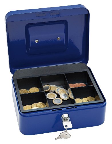 Caixa de Arrumação WEDO Cash Box Size 2 (Azul) Wedo - Caixas de dinheiro - aço inoxidável, tampa plástica azul, compartimento interior, dimensão 20x16x9 cm