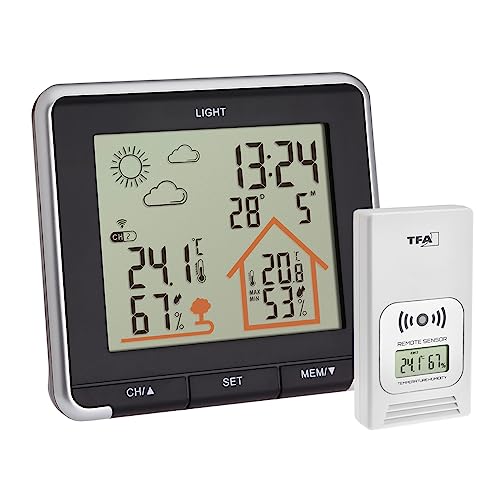 Estação meteorológica digital TFA-Dostmann Life | Preto (Meteorologia) TFA-Dostmann - Previsores do tempo e estações - lcd, 60 metros, alarme, memória, cronómetro
