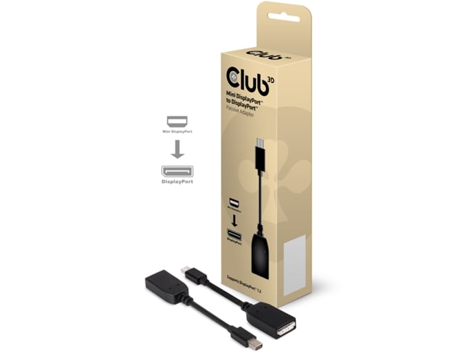 Cabo de Dados CLUB3D (Mini DisplayPort - Preto) CLUB3D - Adaptadores de cabos de áudio e vídeo - mini displayport, plug & play, preto