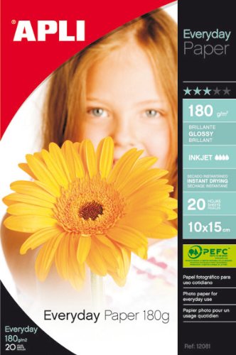 Papel Fotográfico BRILLANT 10X15CM 20 FOLHAS APLI - Papel de impressora e copiadora - 10x15cm, 20 folhas, 180g/m², brilhante