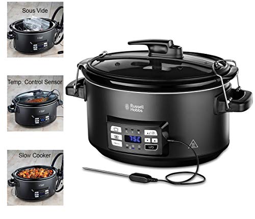 Russell Hobbs 3 em 1 Multi-Cooker | Aço inoxidável Russell Hobbs - Panelas elétricas de cozimento lento - 6,5 L, termómetro, temporizador digital, lavável, pega fria