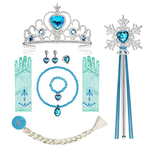 Vicloon 3 em 1 Conjunto de Acessórios Princesa Elsa Vicloon - Conjuntos de acessórios de fantasia - coroa, varinha, pente, conjunto 3 em 1