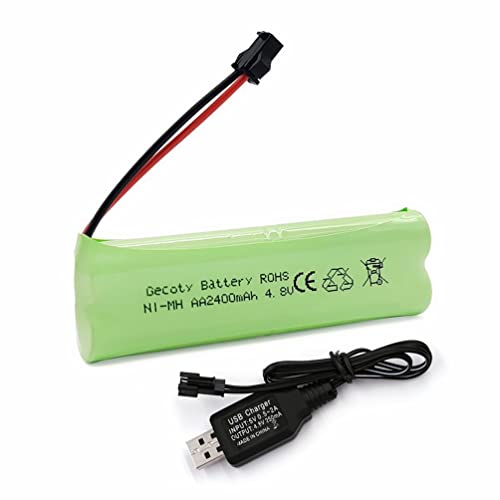 Bateria Recarregável Gecoty® Ni-Mh Aa 4.8V 2400Mah com Cabo de Carregamento e Conector Sm para Automóveis Gecoty - Acessórios de brinquedos de controle remoto - 2400mah, 4.8v, aa, cabo de carregamento