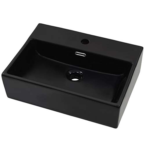 Lavatório VDX-VP-CERAMIC-51-5X38-5X15C (Preto - 51x38.5x15 cm) vidaXL - Acessórios de encanamento - cerâmica, 51x38.5x15 cm, drenagem, 4.5 cm, 3.7-3.8 cm