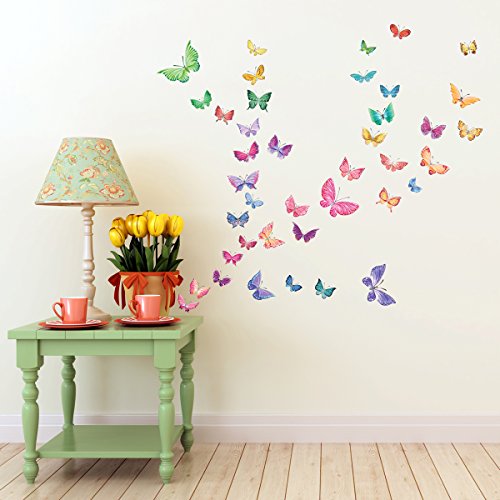 Autocolantes de Parede para Crianças DECOWALL 1602 DECOWALL - Papel de parede - vinil, mariposas coloridas, paredes lisas