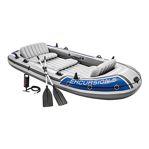 Barco Insuflável com 2 Remos INTEX Excursion 5 (366 x 114 x 41 cm) INTEX - Barcos a remos - 4,55 kg, 5 pessoas, bomba de ar, remos alumínio