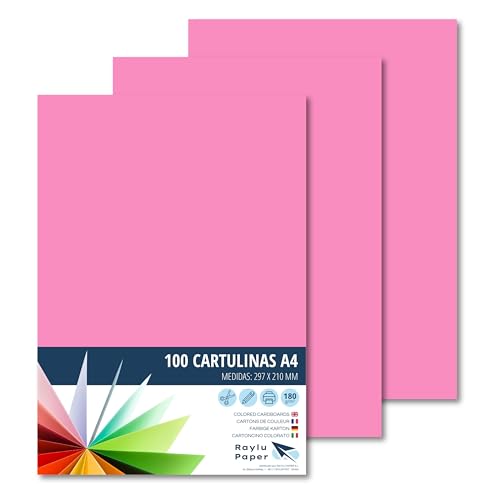 Cartolina A4 100 Unidades Cor de Rosa RAYLU PAPER Raylu Paper - Papel de arte e artesanato - a4, 100 unidades, cor-de-rosa, 180g