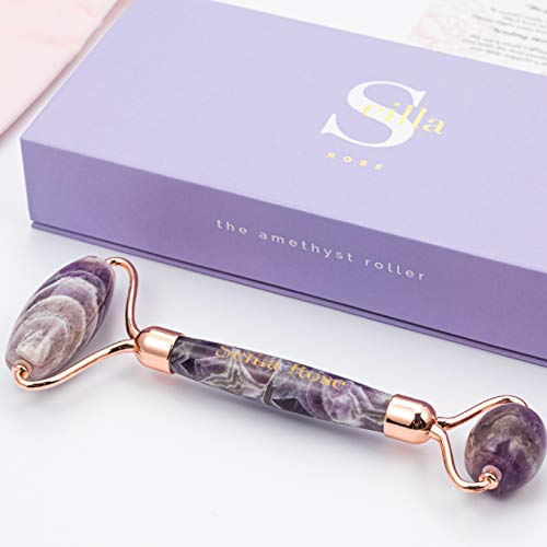 Jade Roller Amethyst Quartz 100% Superior e Natural para Tonificação Facial Massagem Antienvelhecimento Reforçamento da Pele Scilla ROSE - Banho e corpo - jade, amethyst, quartz, tonificação facial, massagem, antienvelhecimento