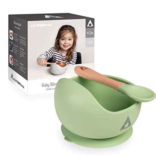 Conjunto de Refeição para Bebé GREEN BABY (Verde) ALLSTOREITALIA - Móveis para bebês e crianças pequenas - silicone, madeira, fácil de limpar, lavável