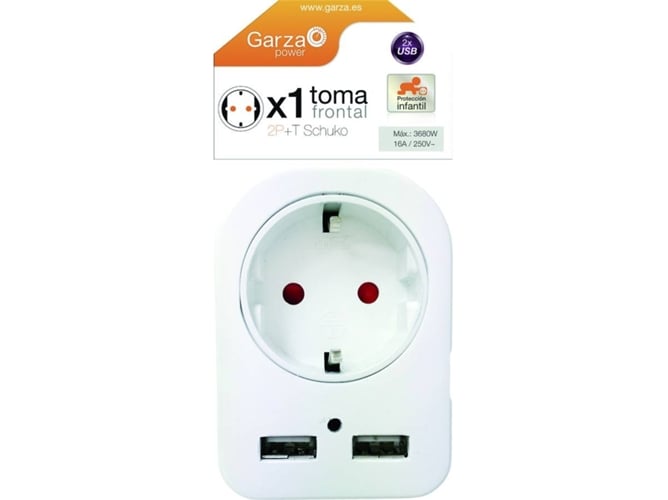 Adaptador Elétrico GARZA POWER 1TOMA+2USB (Schuko) Garza - Tomadas e soquetes de energia - 1 tomada, 2 usb, proteção infantil, 3680W