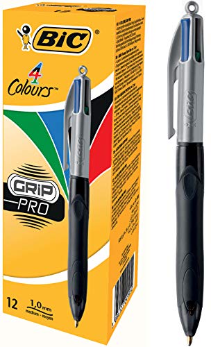 Esferográfica Rollerball BIC 4 Colours Grip Pro Preto, Cinzento, Azul, Vermelho BIC - Canetas - rollerball, bic, grip pro, preto, cinzento, azul, vermelho