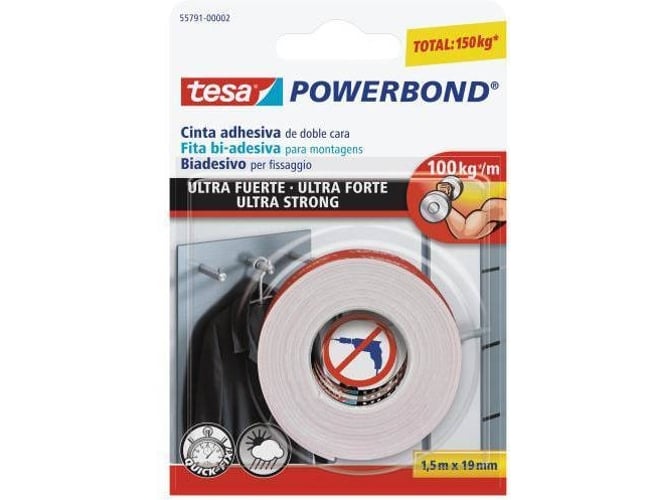 Fita Adesiva TESA Ultra-Strong Dupla Face (19 mm x 1,5 m) TESA - Fitas adesivas de escritório - dupla face, 19 mm x 1,5 m, resistente UV, 10 kg/cm2