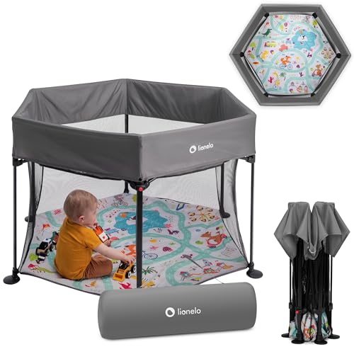 Parque Infantil LIONELO Roel Grey (6 meses - 15 kg - Azul) LIONELO - Móveis para bebês e crianças pequenas - segurança, ajustável, 3 posições, correia removível