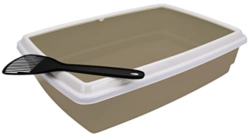 Caixa de Areia para Gato AIMÉ (Castanho - Plástico) AIME - Caixas de areia para gatos - rebordo, higiênico, fácil de limpar, 44x34x11 cm