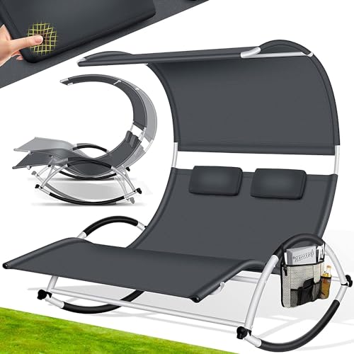 Espreguiçadeira Dupla KESSER (Castanho - Aço - 200x100x125 cm) KESSER - Móveis de exterior - dupla, aço, almofada removível, estofado, bolsa lateral