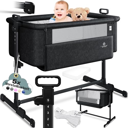 Berço de Viagem KESSER Hubi (Preto - Algodão) KESSER - Móveis para bebês e crianças pequenas - berço de viagem, kesser hubi, preto, algodão, altura regulável, colchão resistente