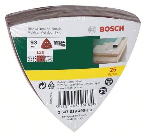 Conjunto de Acessórios p/ Lixadora BOSCH 2 608 605 234 (25 peças) Bosch Home and Garden - Lixa e esponjas de polimento - 25 peças, grão 240, orifícios de extracção