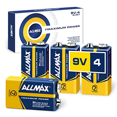 Pilhas Alcalinas Allmax 9V (4 Unidades) Allmax Battery, USA - Baterias de uso geral - alcalinas, 9V, 4 unidades