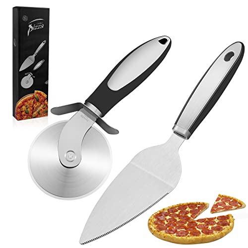 Serviço de pizza e pizza com rodas 3 em 1 (Recondicionado Como Novo) LUZOON - Cortadores de pizza - pizza, rodas, reconhecido como novo