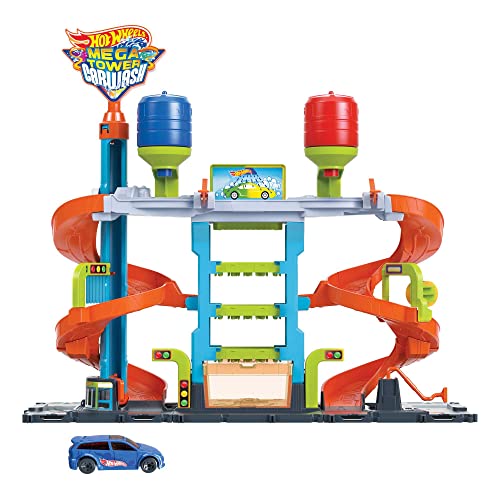 Pista de Carros HOT WHEELS City Mega Water Wash Mattel - Conjuntos de brinquedos - torre enxovalamento, pulverização água, 2 depósitos, pista carros