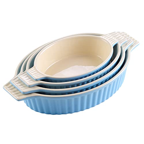 Conjunto de 4 Tabuleiros para Forno MALACASA (Azul - 10.5x31.2x1.8cm) MALACASA - Travessas de forno - 4 tabuleiros, forno, porcelana, ovalado